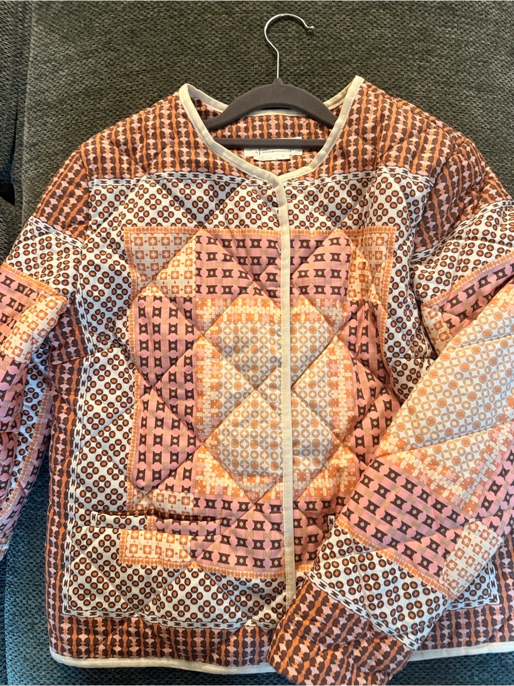Anthropologie Quilted Patchwork Jacket in Pink and Brown